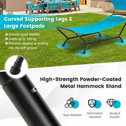 Outdoor Hammock with Stand Cushion and Canopy for Garden Lawn-Blue