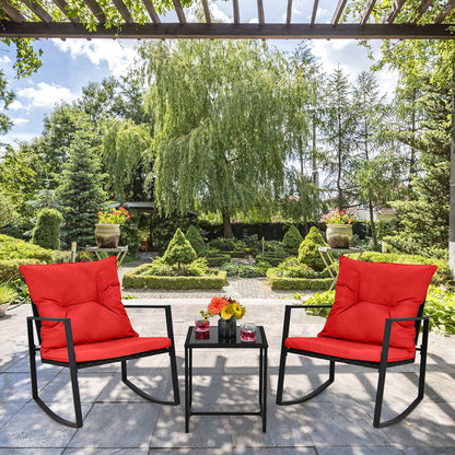 3 Pieces Rocking Chair and Glass Coffee Table Set-Red