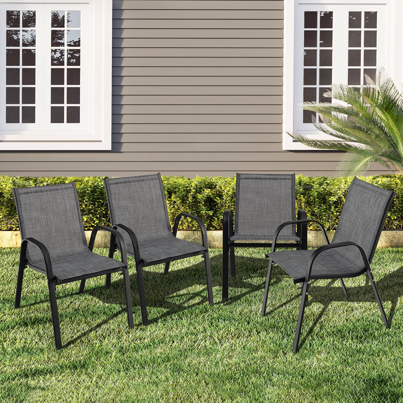 Set of 2 Stackable Dining Chairs with Weather-resistant Fabric