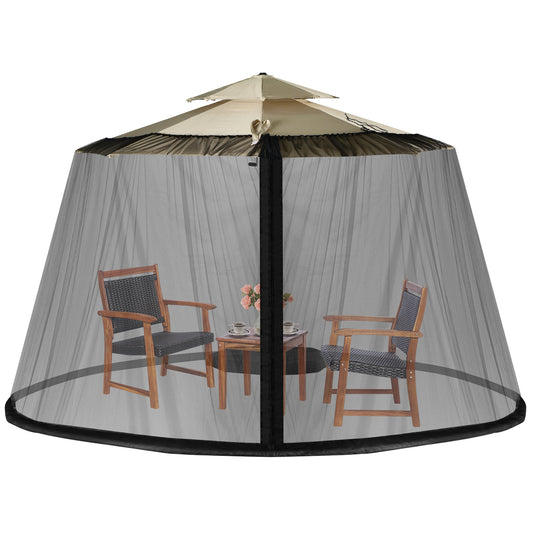 Patio Umbrella Mosquito Netting with Zippered Doors and Fillable Base-Black