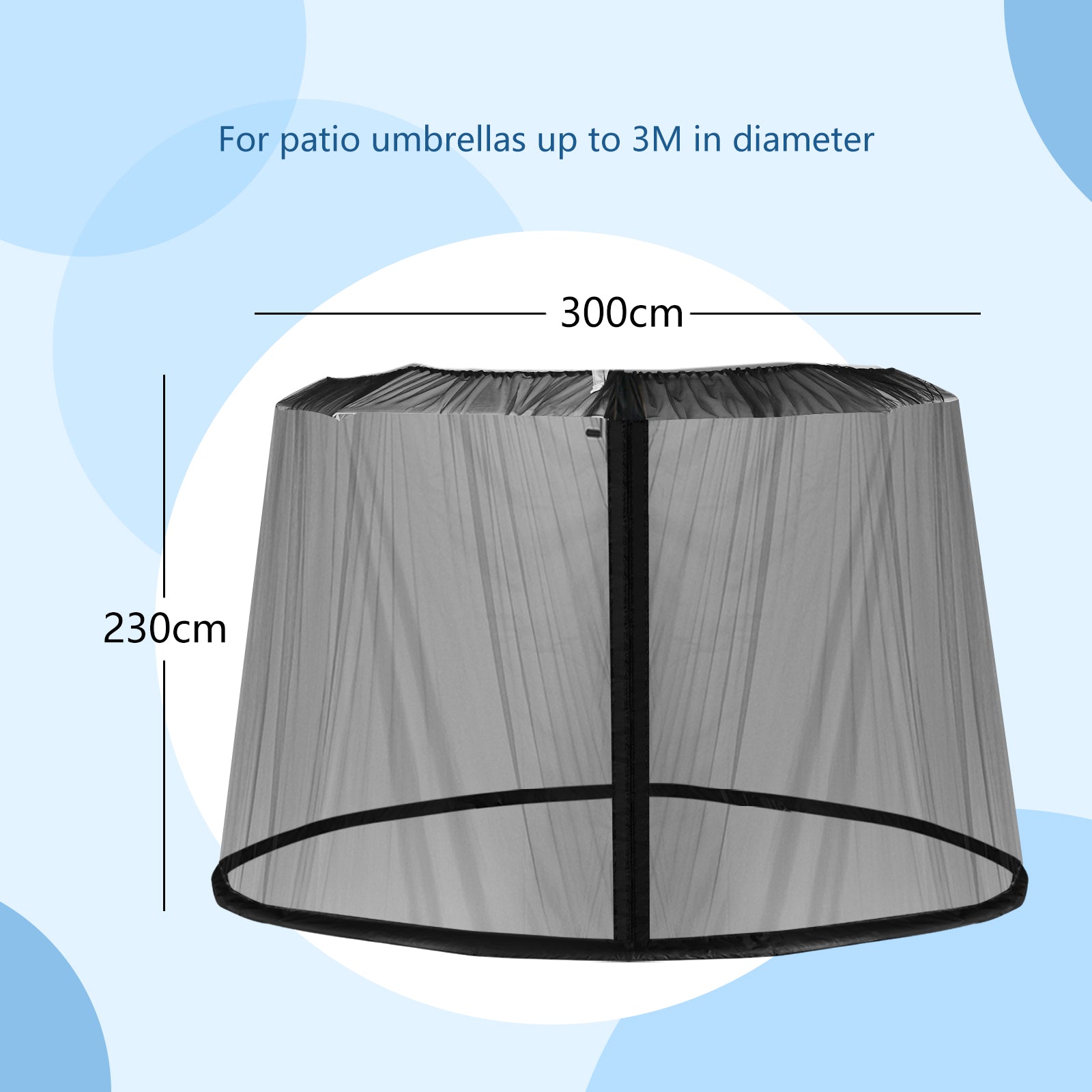 Patio Umbrella Mosquito Netting with Zippered Doors and Fillable Base-Black