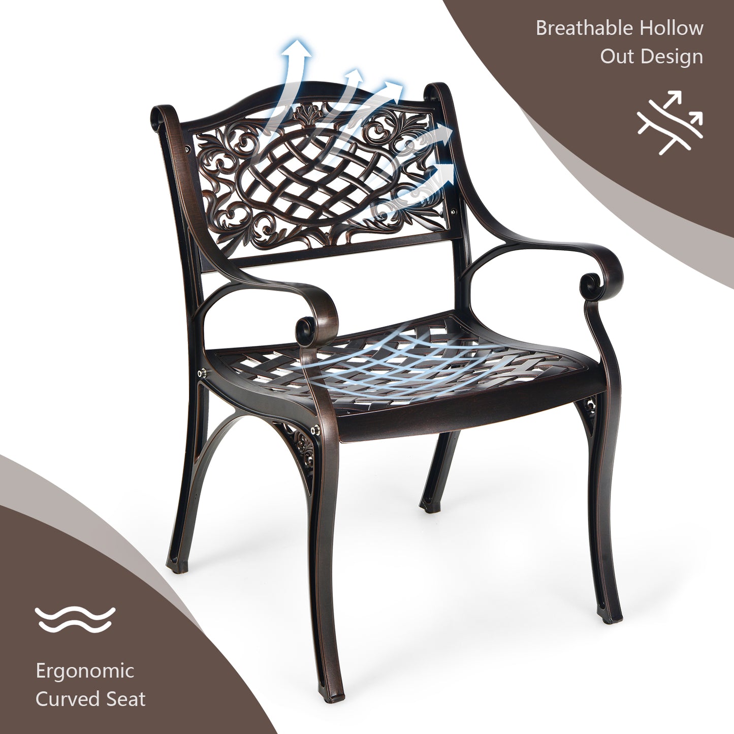 All-Weather Patio Dining Chairs with Armrests and Curved Seats-Wine