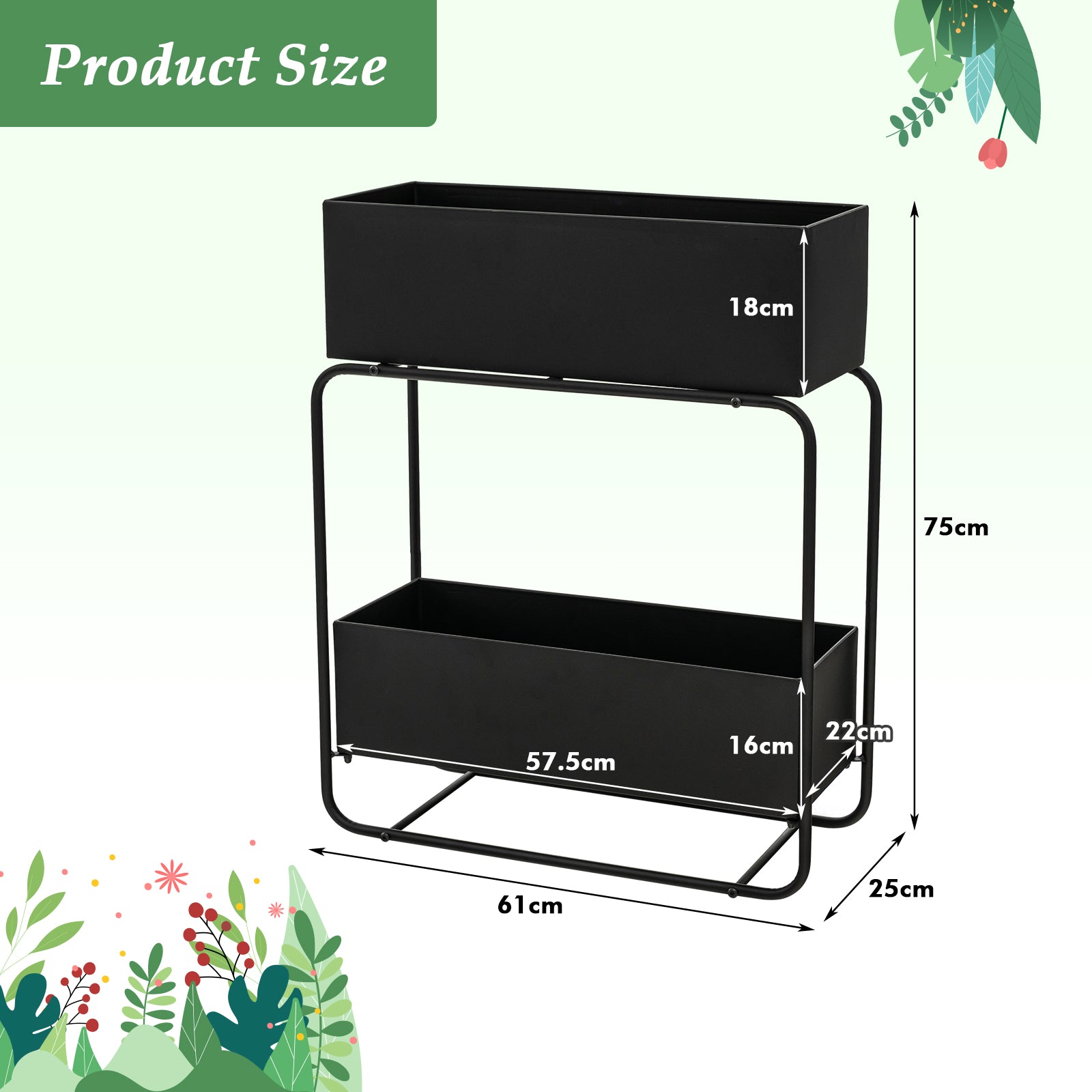 2-Tier Metal Raised Garden Bed for Vegetables Herbs Flowers-Black