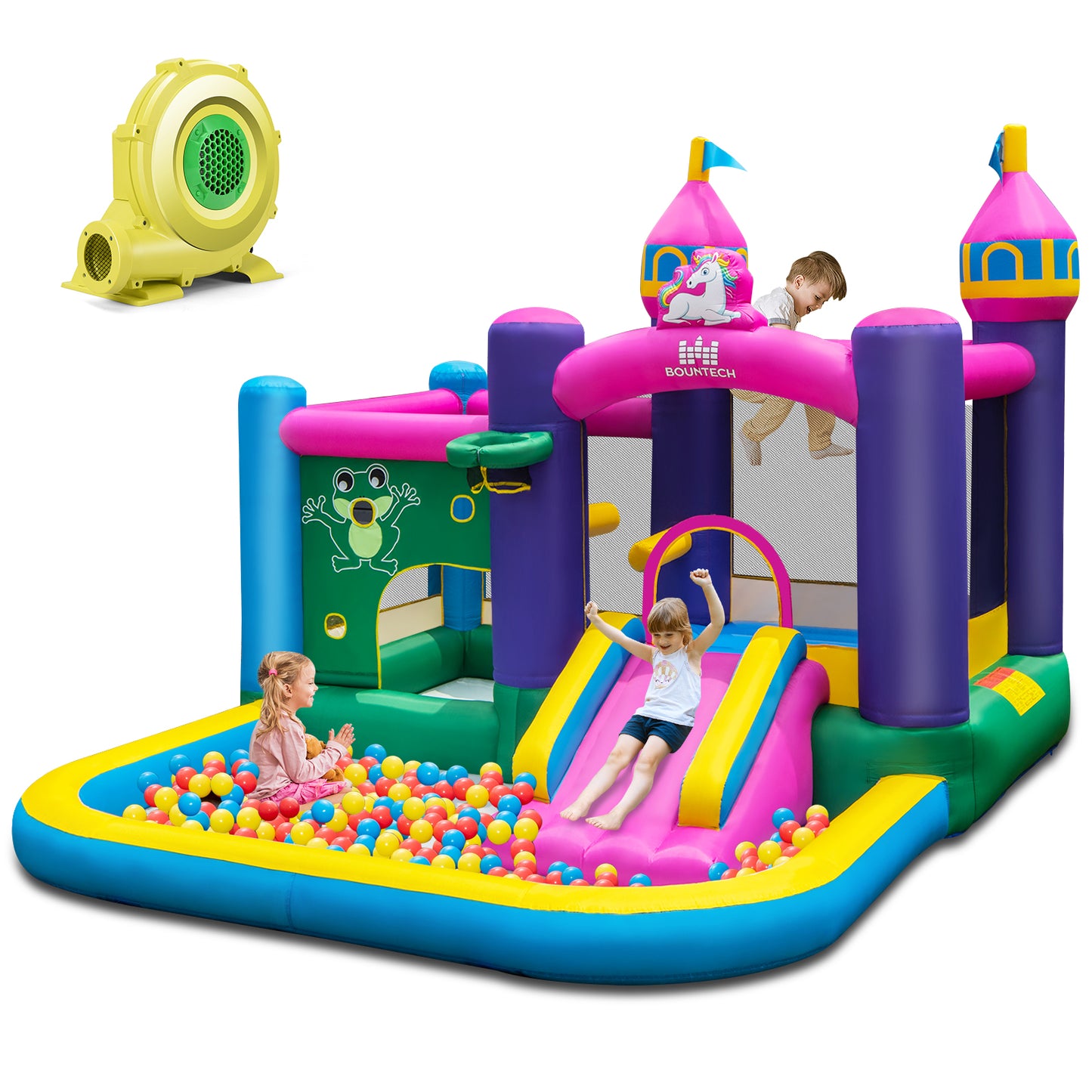 6-in-1 Inflatable Bounce House with Slide and 680W Blower