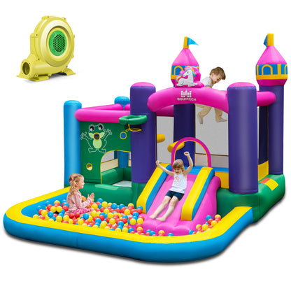 6-in-1 Inflatable Bounce House with Slide and 680W Blower