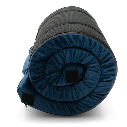 6.5 cm Thick Portable Roll Up Memory Foam Sleeping Pad Camping Mat with Carry Bag-Navy