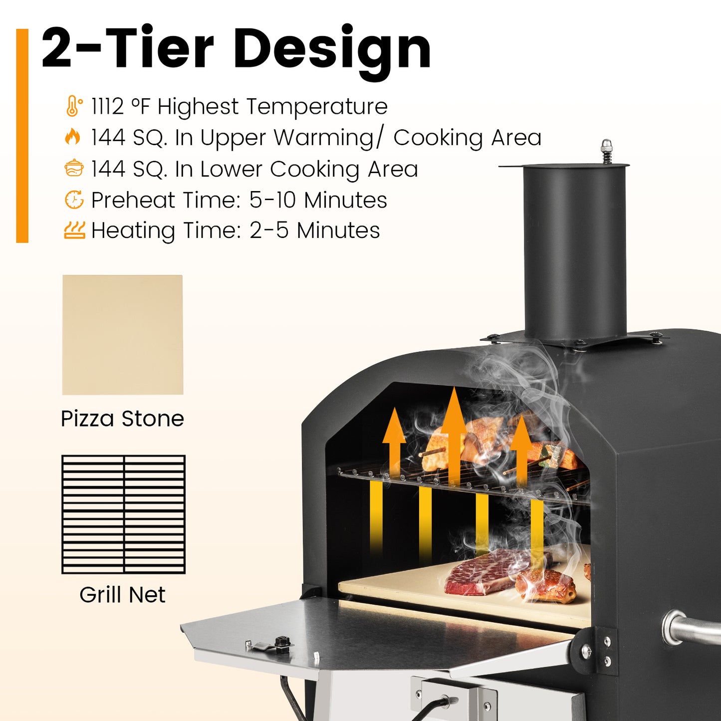 Outdoor Pizza Oven with Waterproof Cover and Anti-scalding Handles-Black