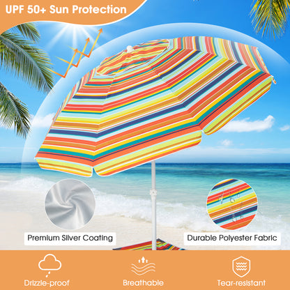 2M Beach Umbrella with Cup Holder Table and Sandbag-Colourful