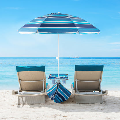 2M Beach Umbrella with Cup Holder Table and Sandbag-Navy