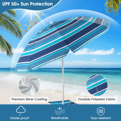 2M Beach Umbrella with Cup Holder Table and Sandbag-Navy