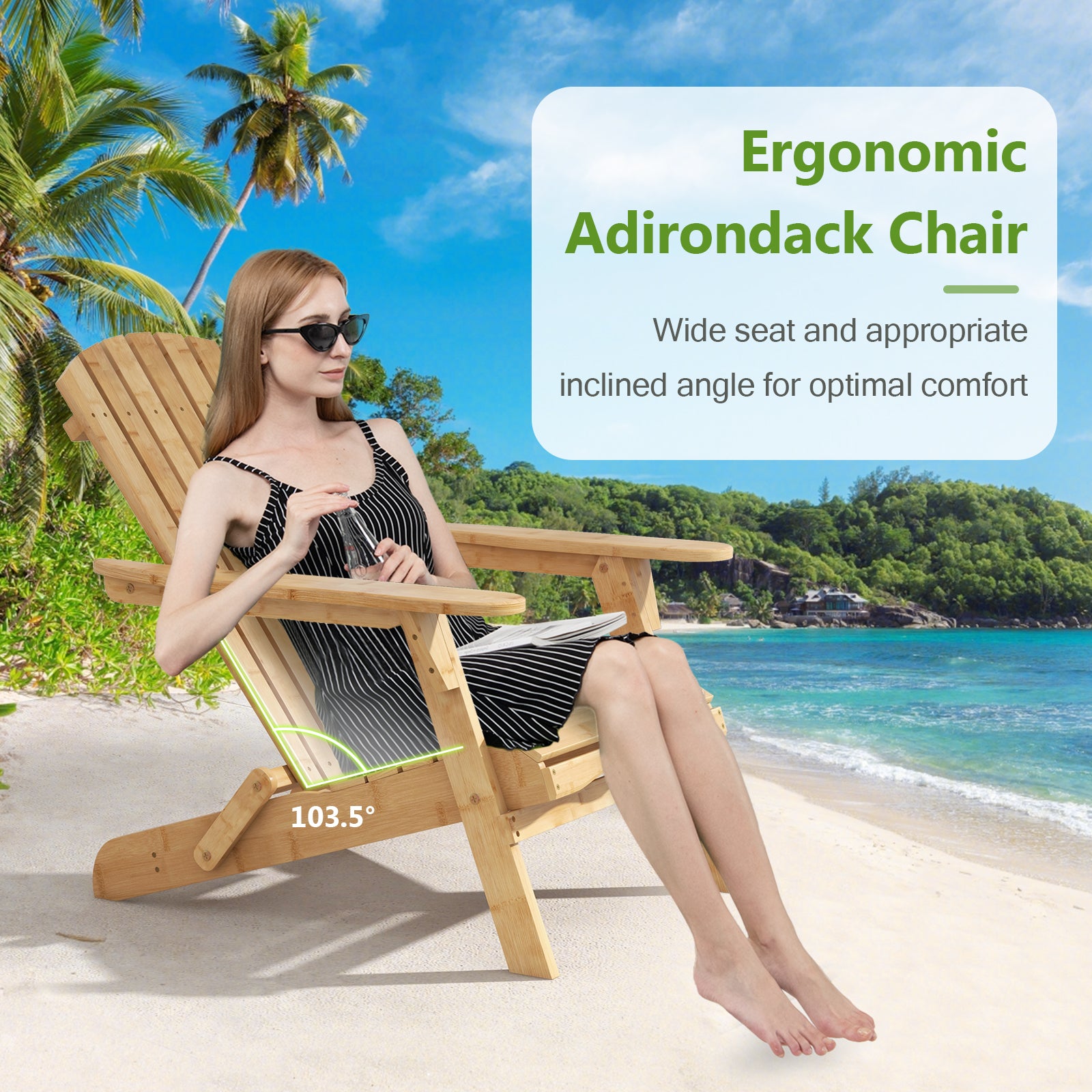 Outdoor Adirondack Chair with High Backrest-Natural