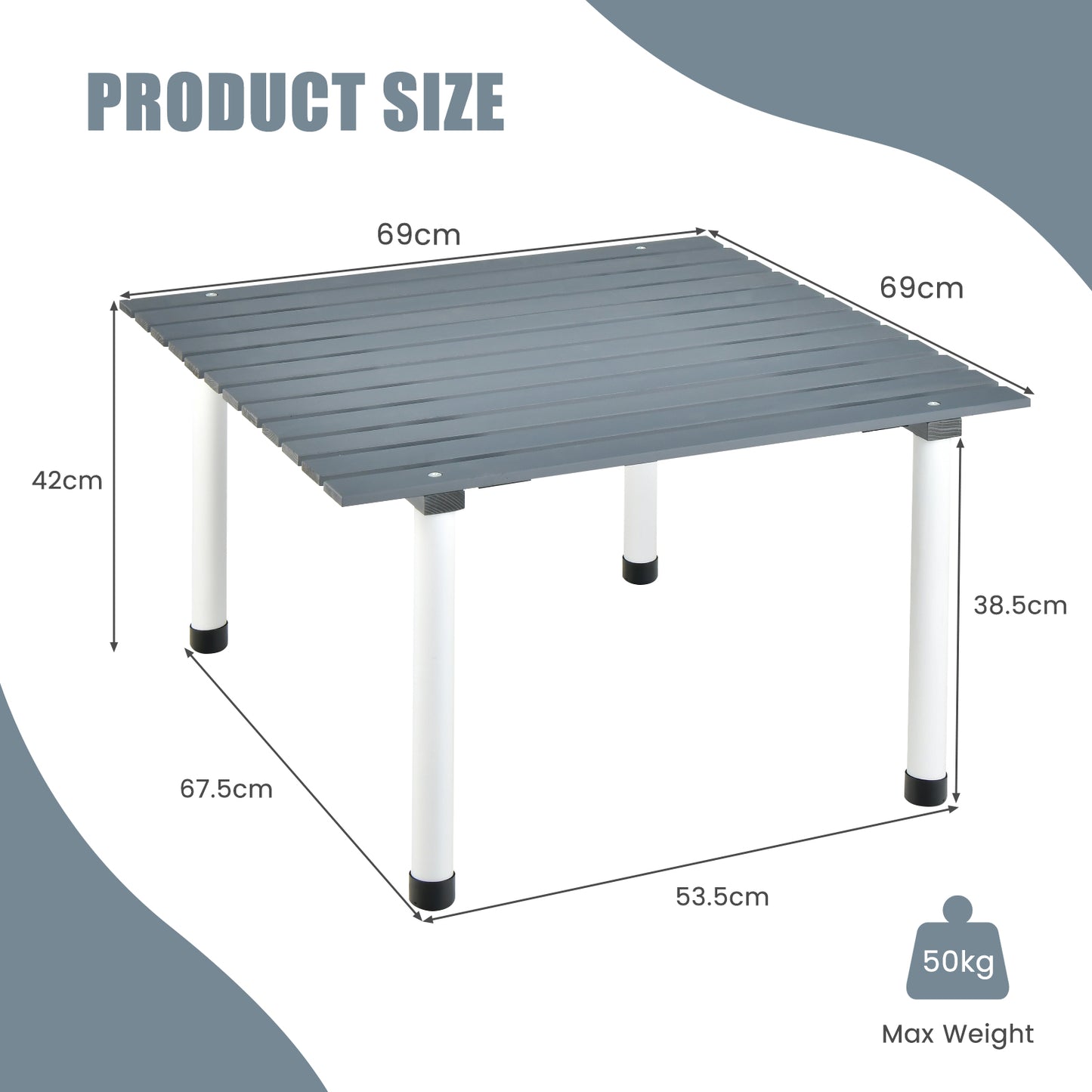 Folding Roll Up Portable Picnic Table with Carrying Bag-Grey