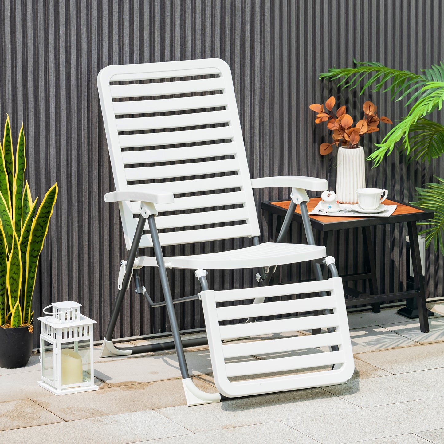 Tri-fold Patio Chaise Lounge Chair with 7-Position Backrest-1 Pack