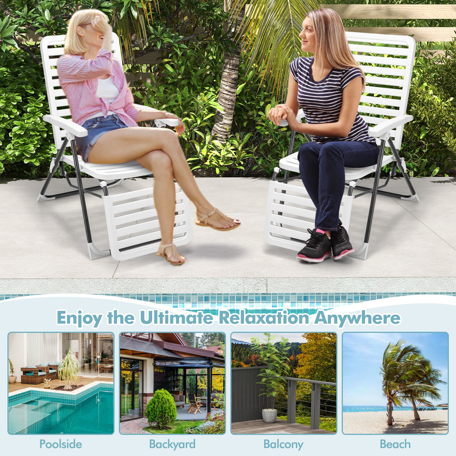 Tri-fold Patio Chaise Lounge Chair with 7-Position Backrest-1 Pack