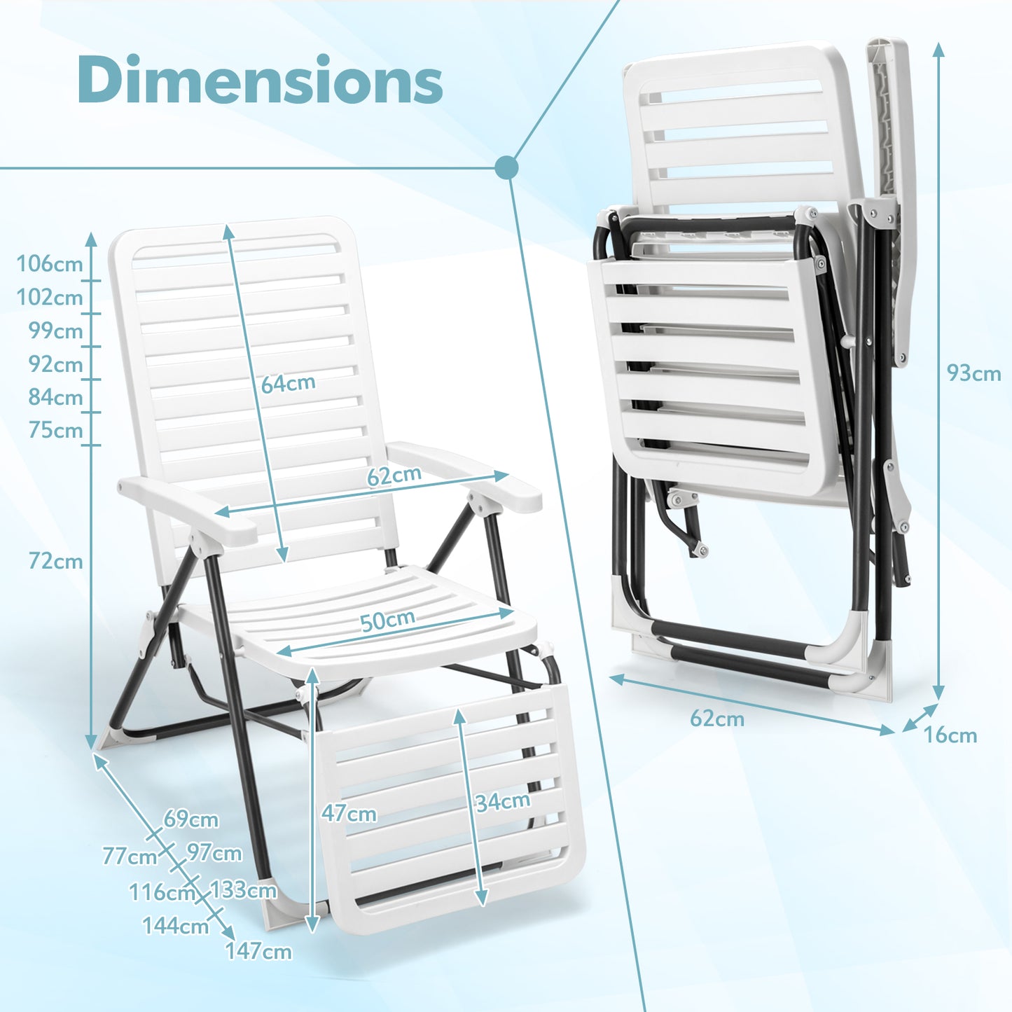 Tri-fold Patio Chaise Lounge Chair with 7-Position Backrest-1 Pack