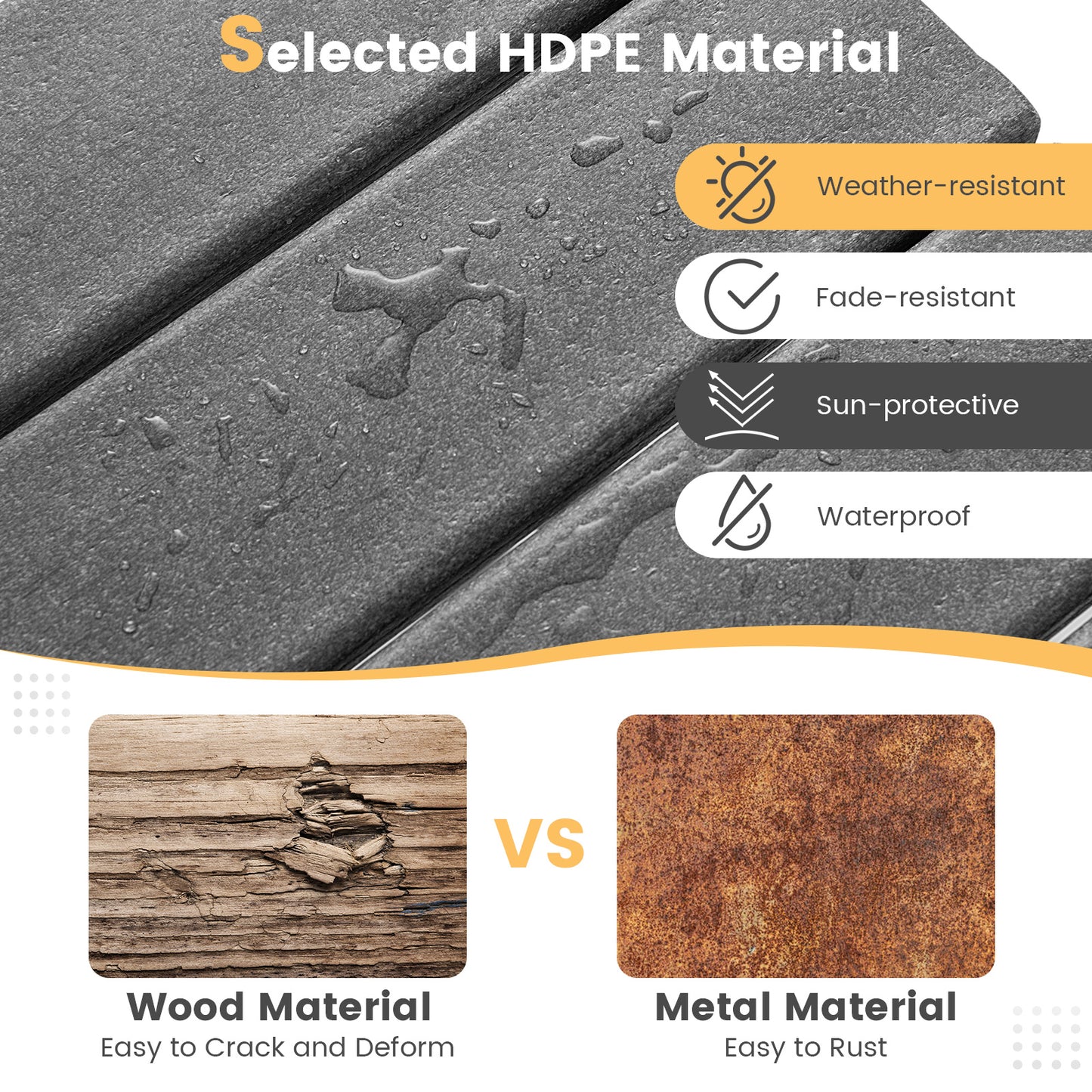 Patio Square HDPE Side Table for Balcony Backyard Lawn-Grey