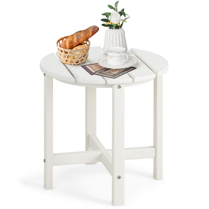 Patio Round HDPE Side Table for Yard Porch Garden-White
