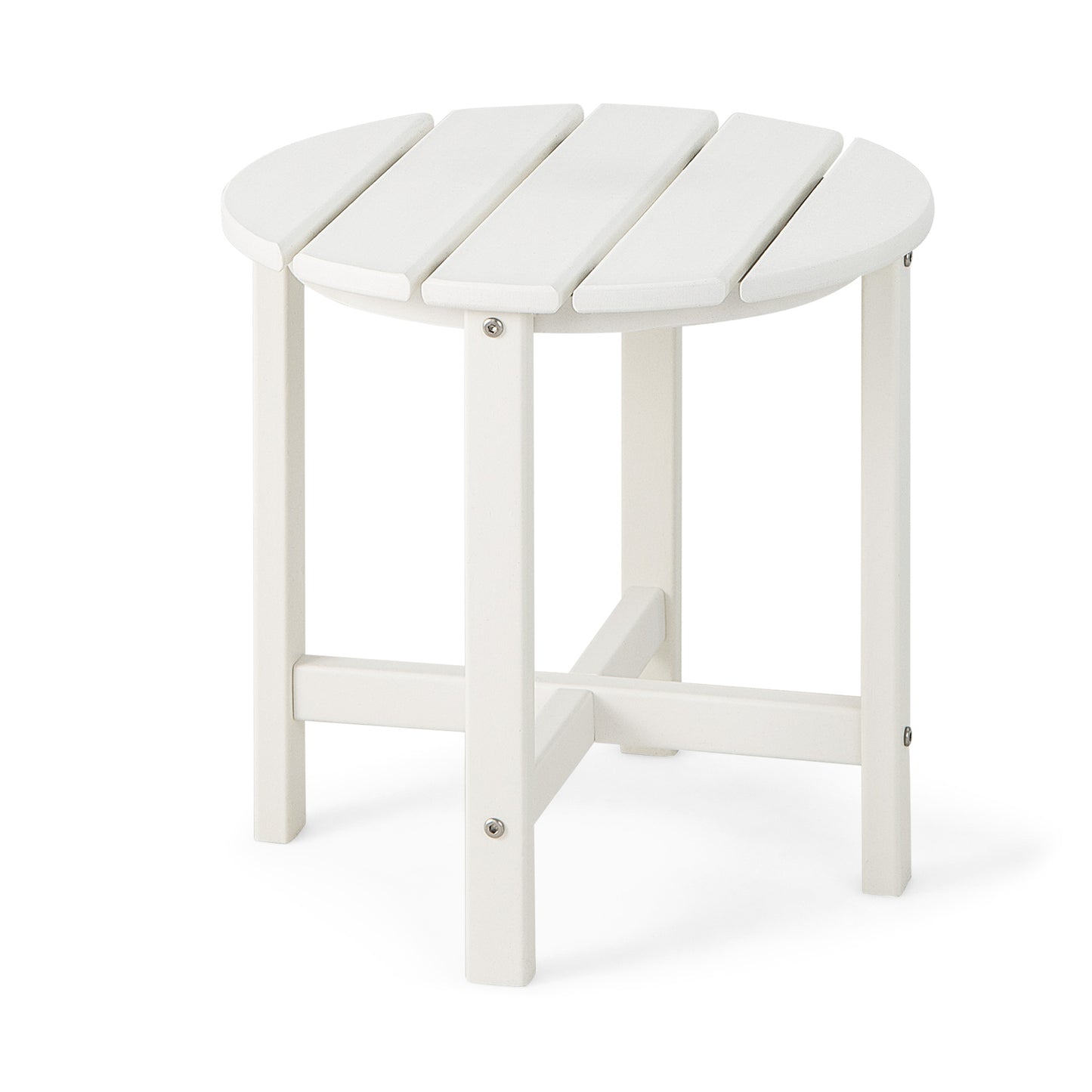 Patio Round HDPE Side Table for Yard Porch Garden-White