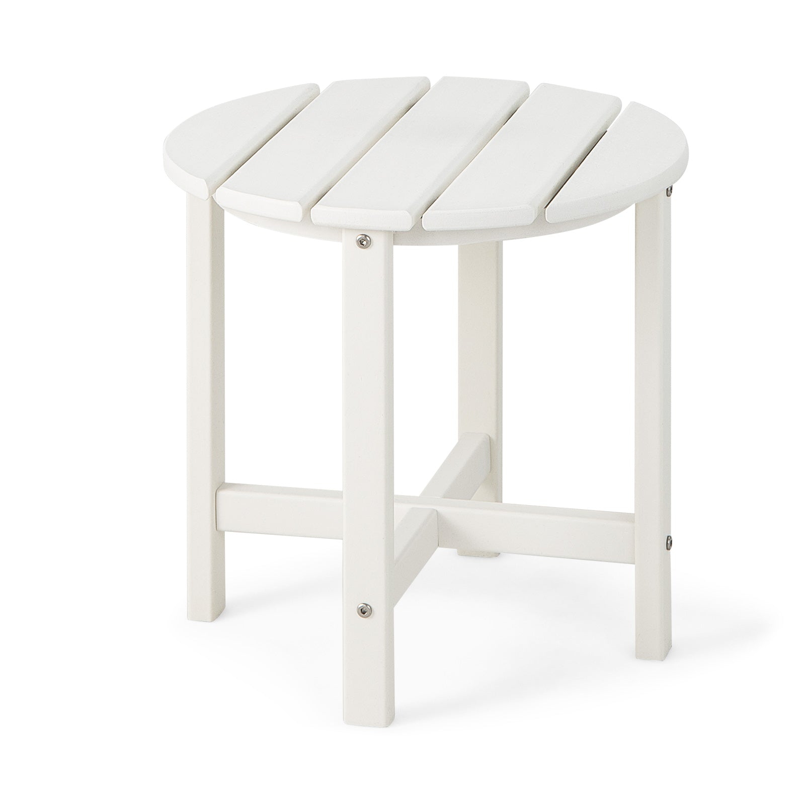 Patio Round HDPE Side Table for Yard Porch Garden-White