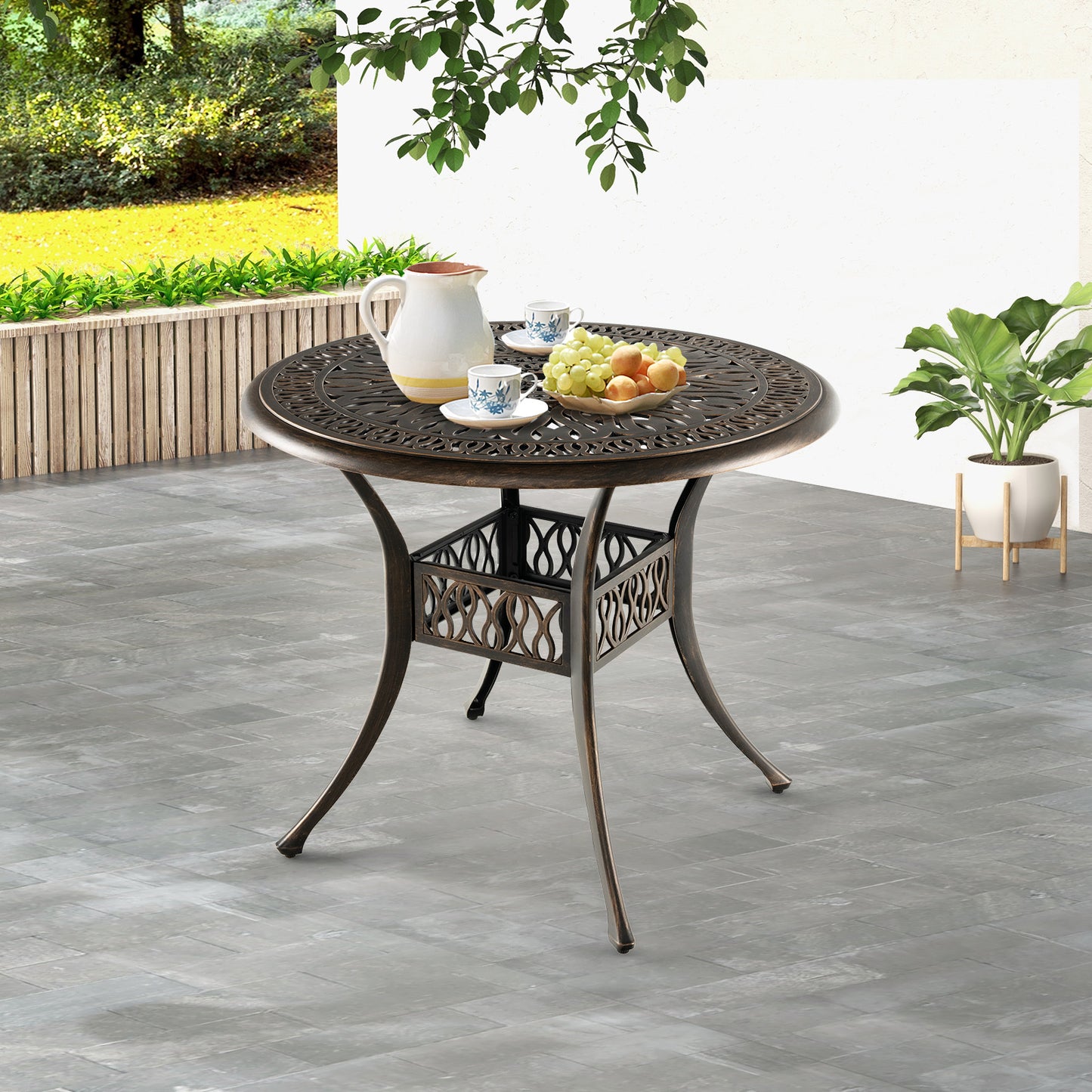 Patio Round/Square Aluminium Dining Table with Umbrella Hole-Round