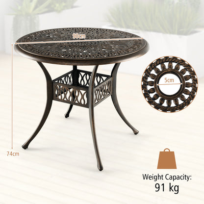 Patio Round/Square Aluminium Dining Table with Umbrella Hole-Round