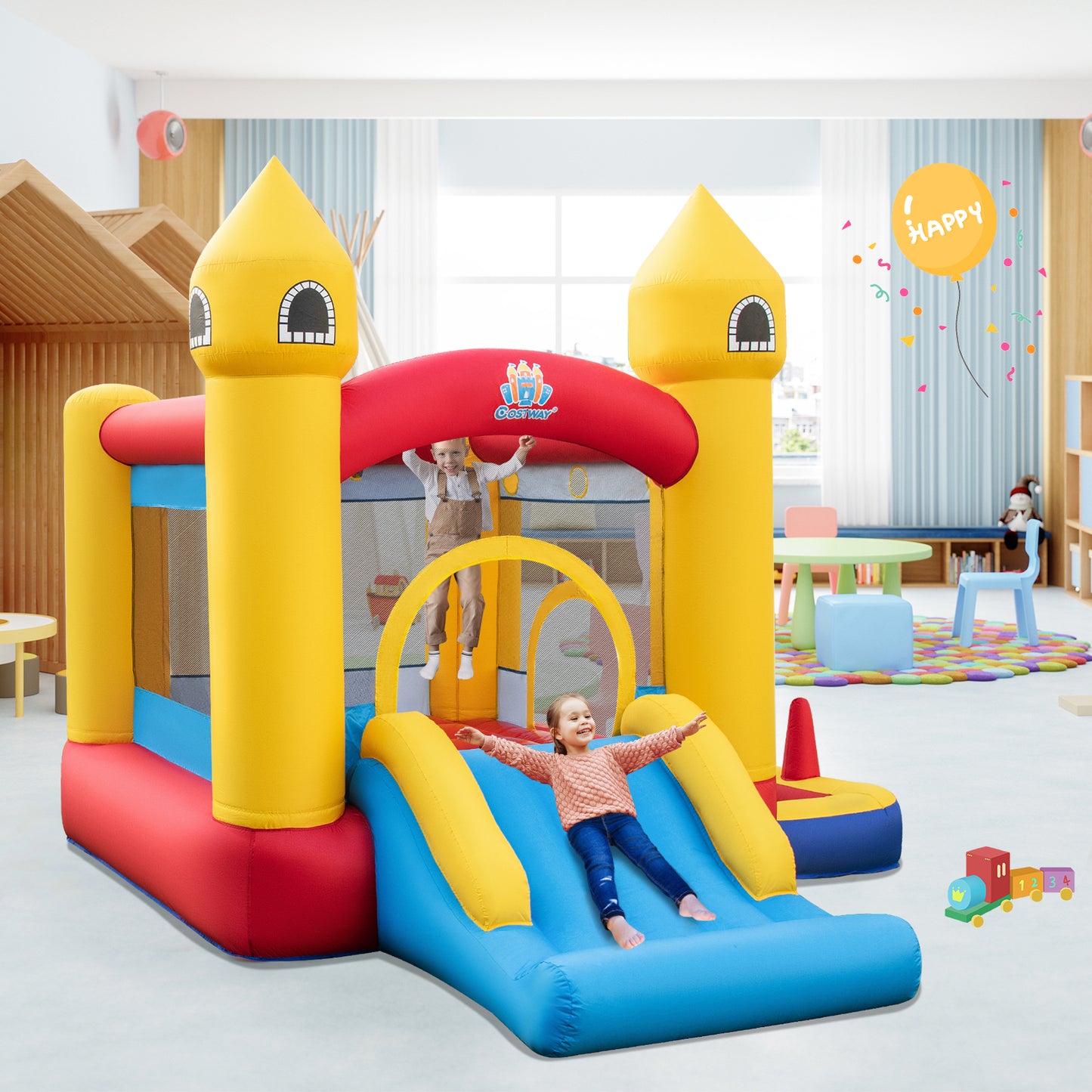 5-in-1 Jumping House with Slide and Ball Pit and Basketball Hoop