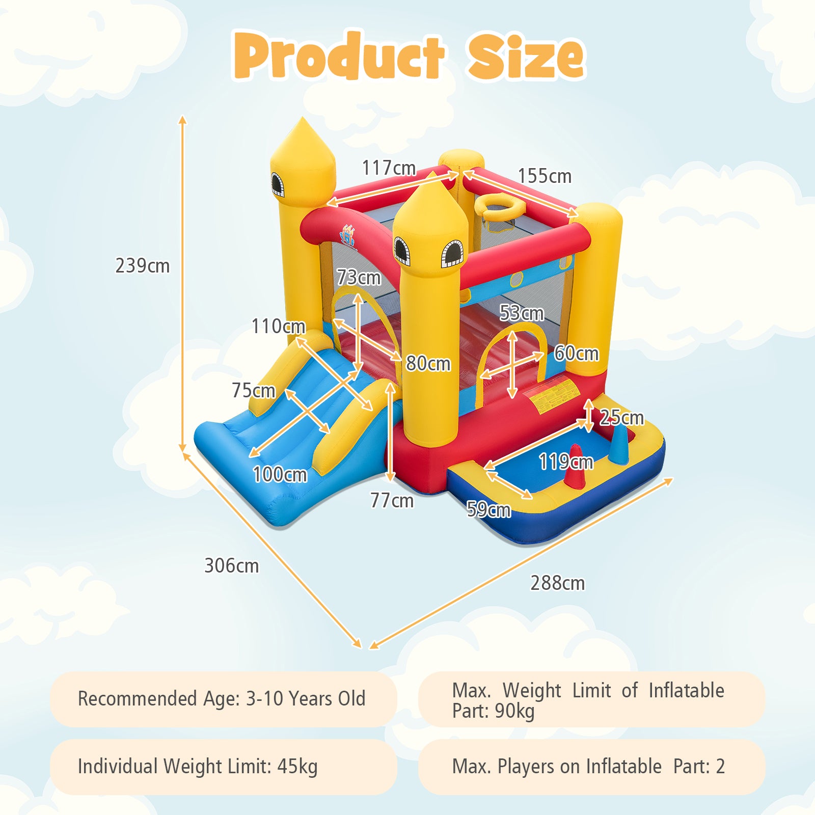 5-in-1 Jumping House with Slide and Ball Pit and Basketball Hoop