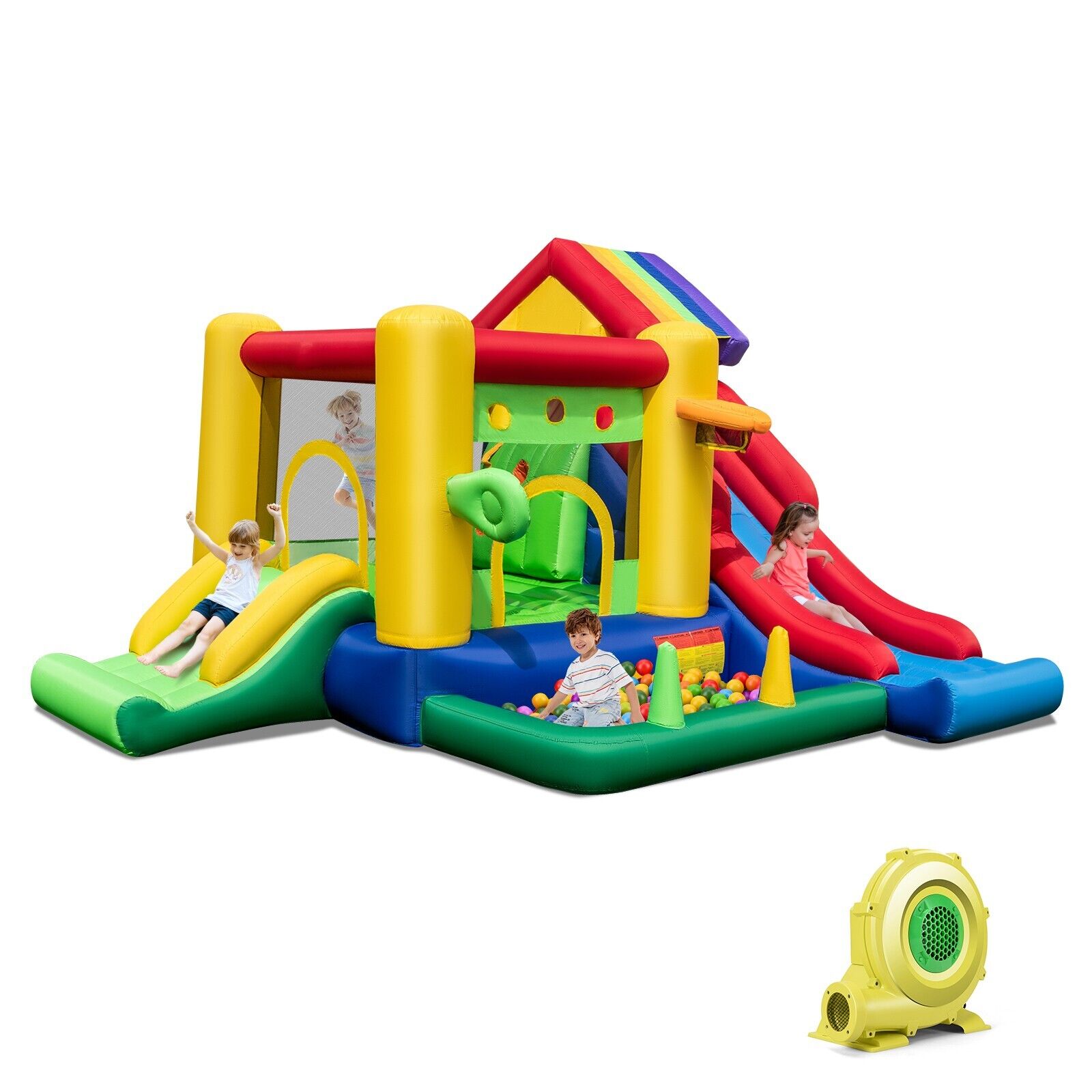 Inflatable Bouncy Castle with Dual Slides Climbing Wall and 680W Blower