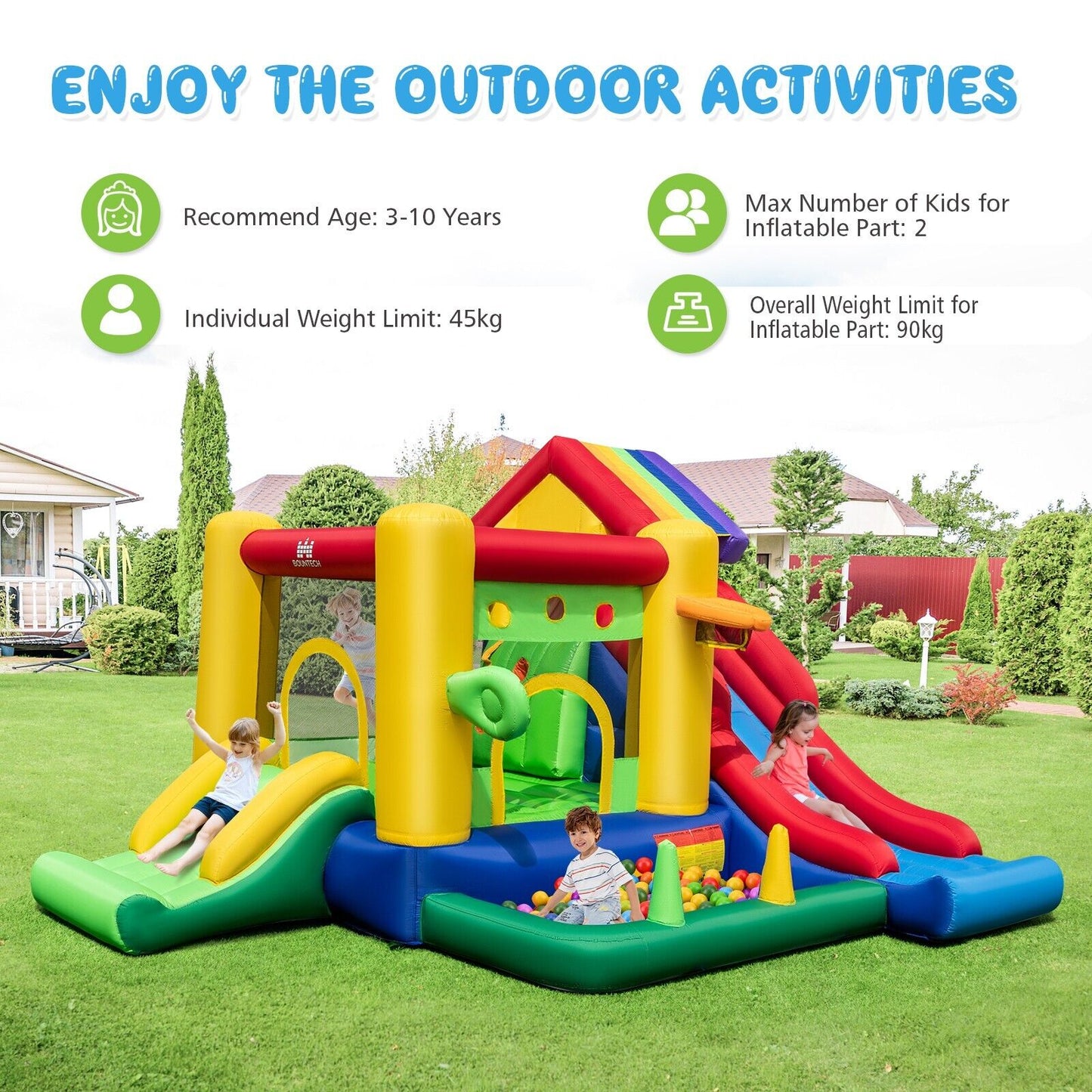 Inflatable Bouncy Castle with Dual Slides Climbing Wall and 680W Blower