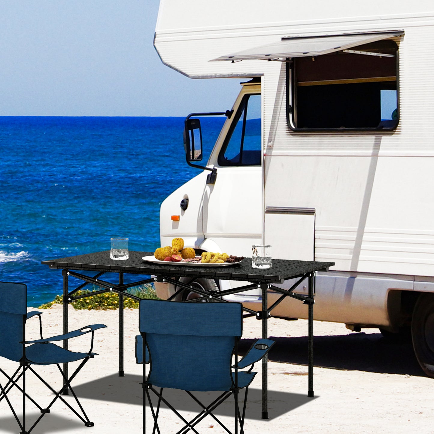 Aluminum Camping Table for 4-6 People-Black