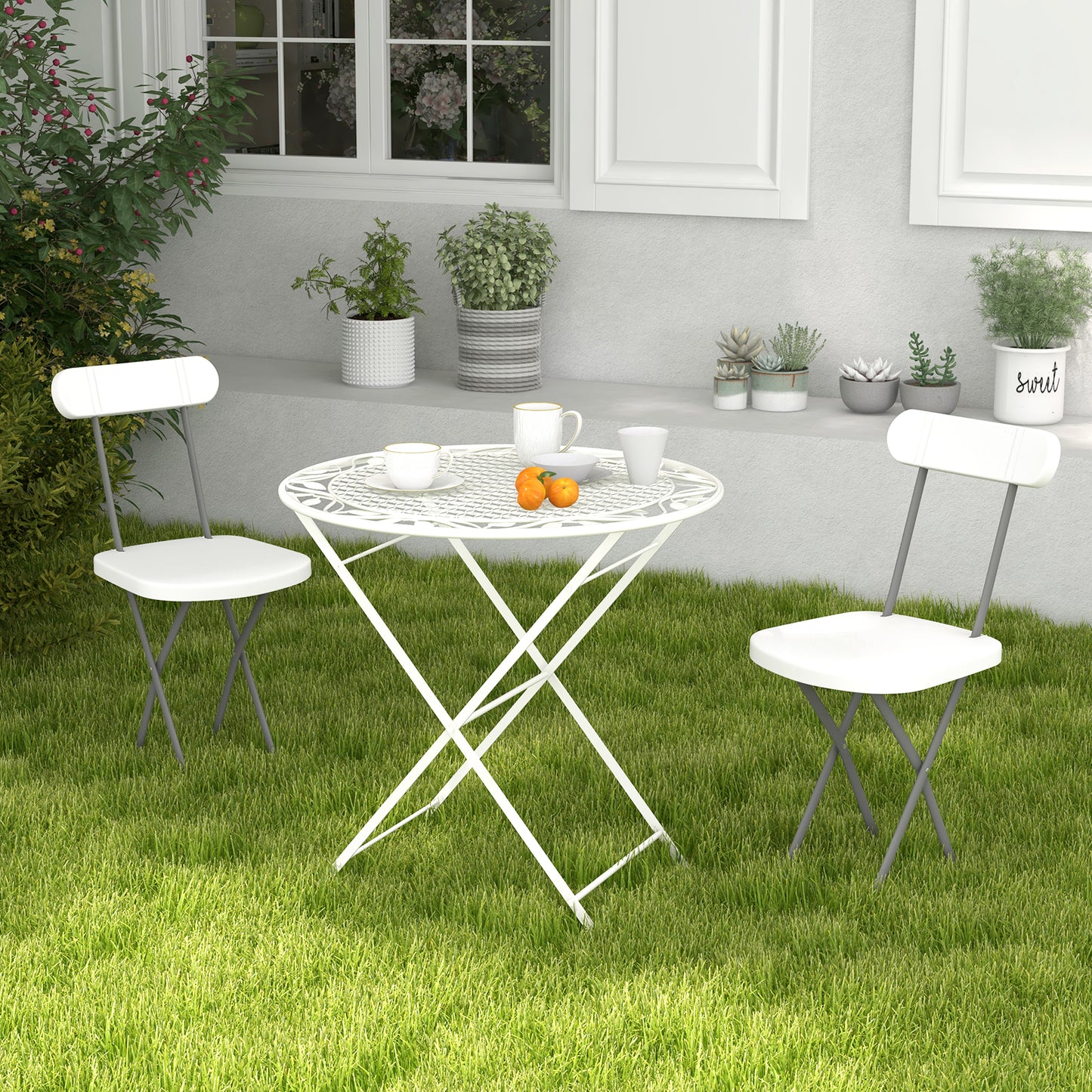 Indoor and Outdoor Metal Folding Stool with Sturdy Frame and Ergonomic Backrest-White