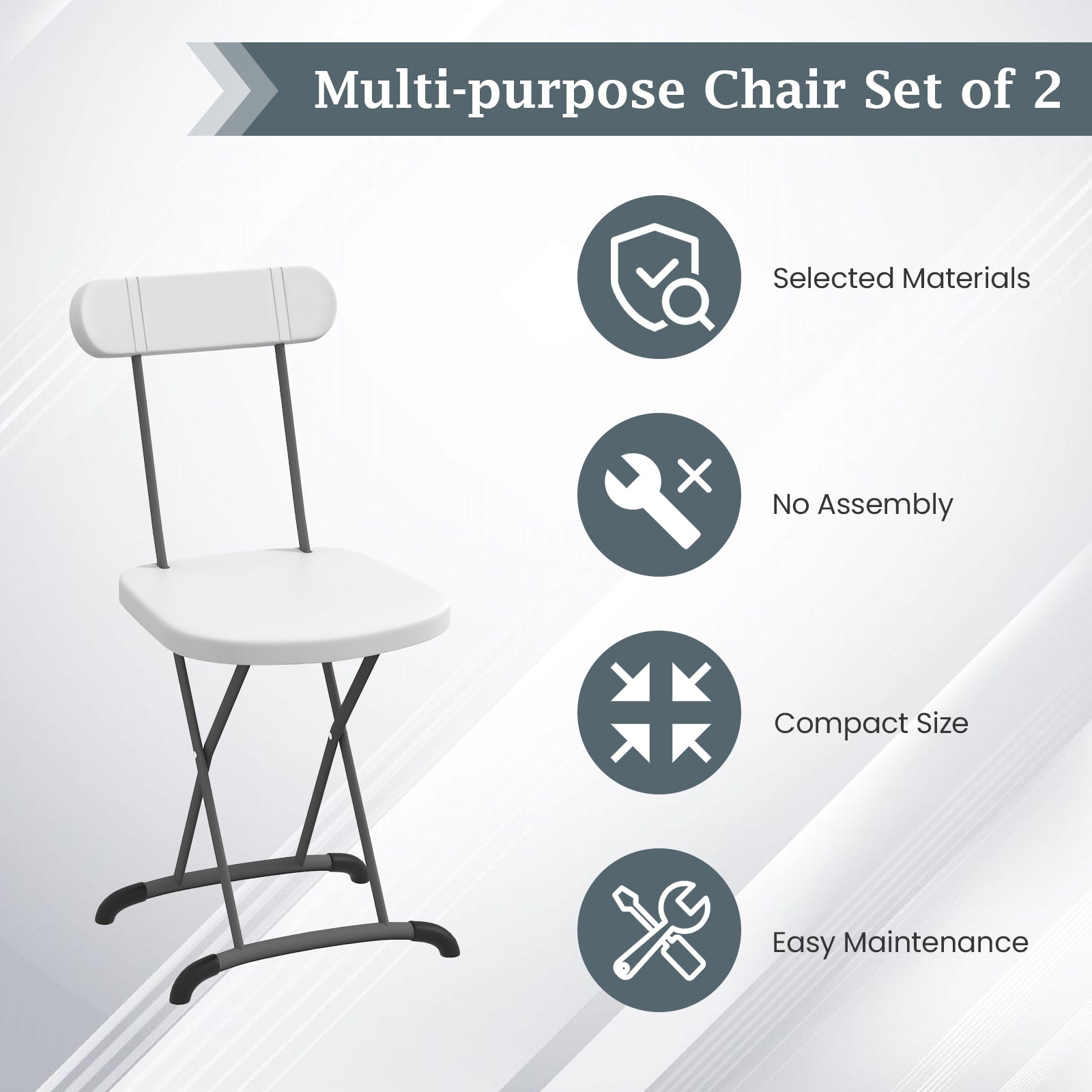 Indoor and Outdoor Metal Folding Stool with Sturdy Frame and Ergonomic Backrest-White