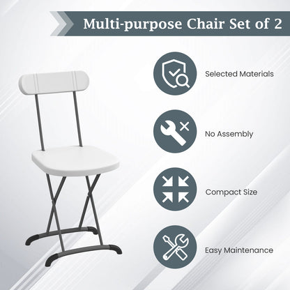 Indoor and Outdoor Metal Folding Stool with Sturdy Frame and Ergonomic Backrest-White