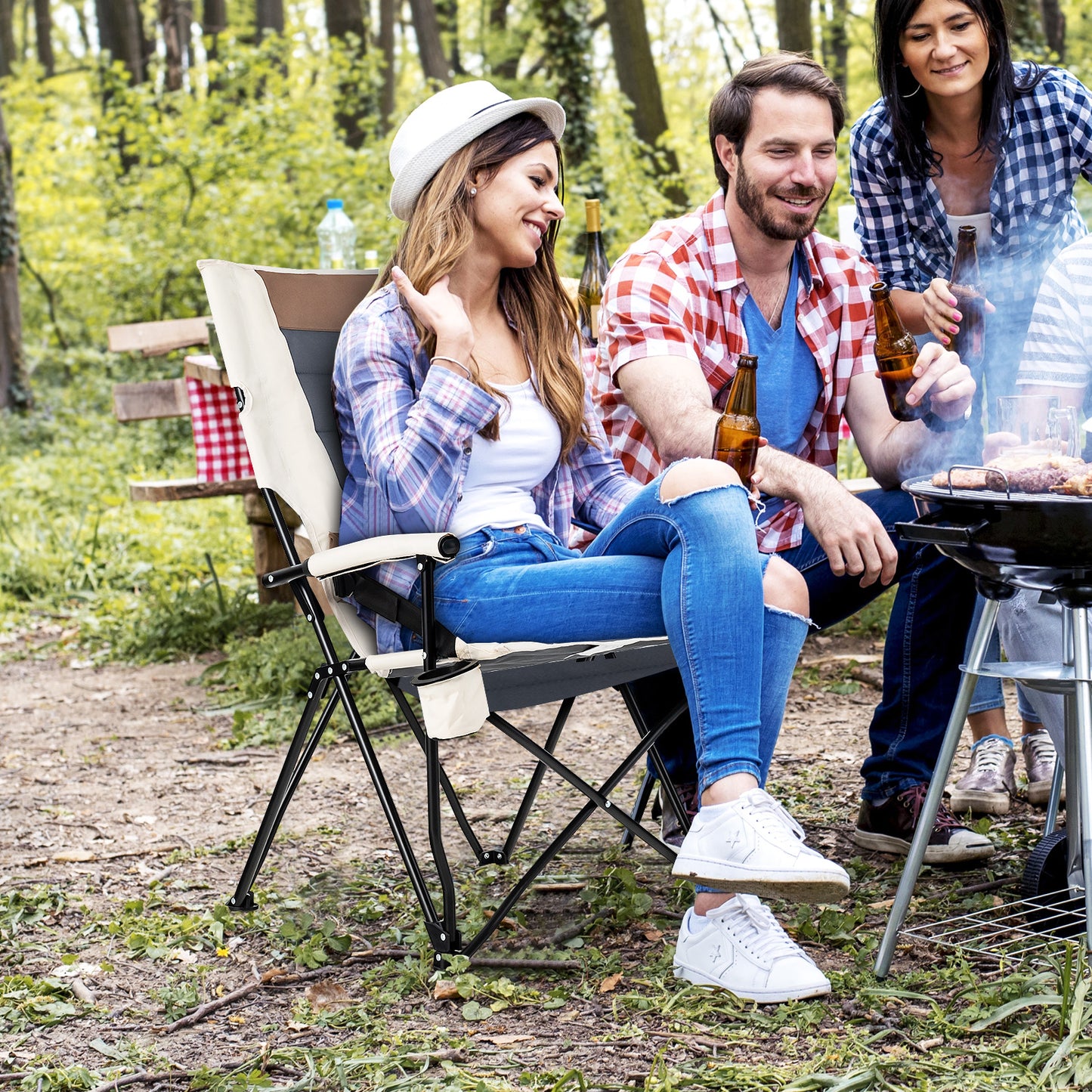Camping Folding Chair with Cup Holder and Arm Rest