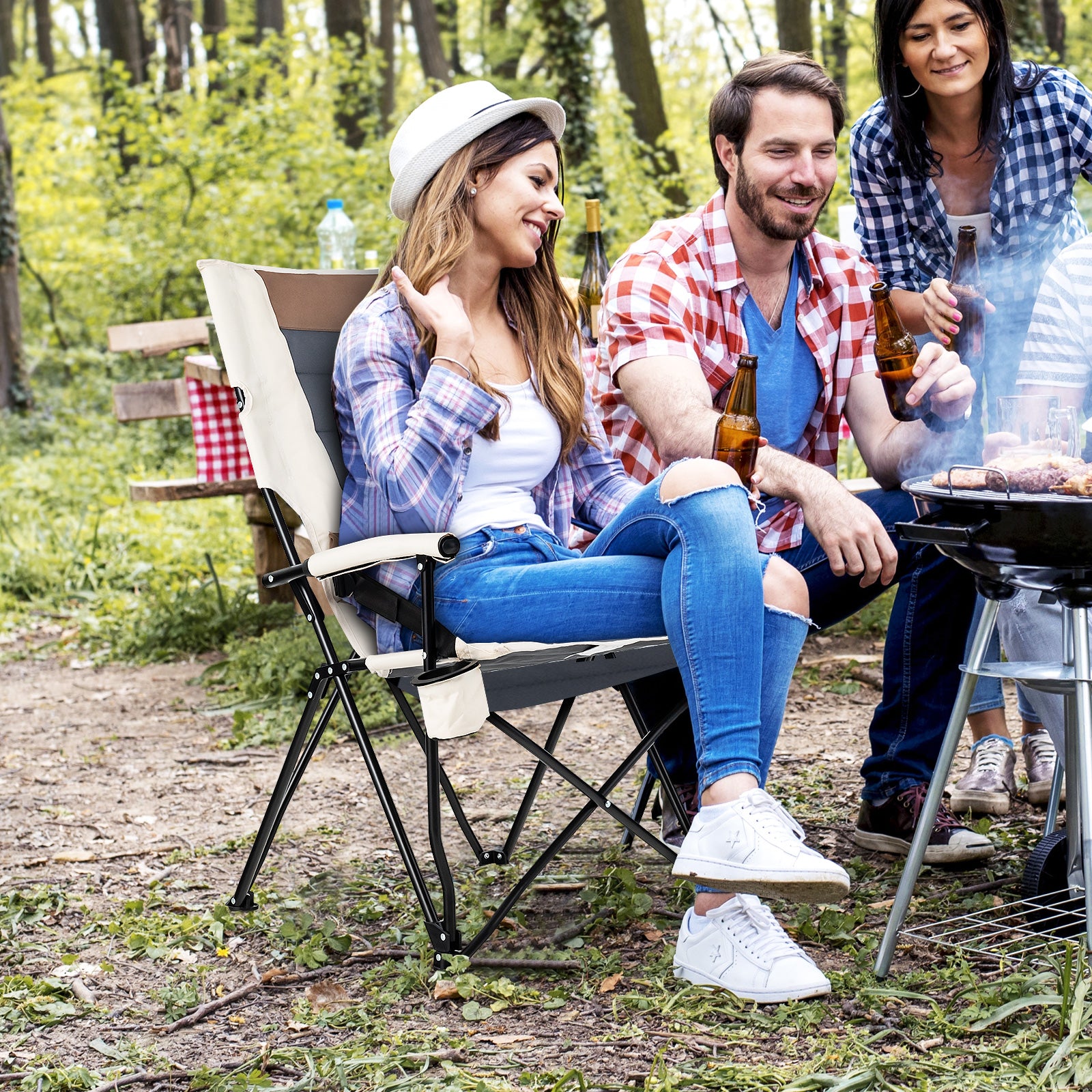 Camping Folding Chair with Cup Holder and Arm Rest