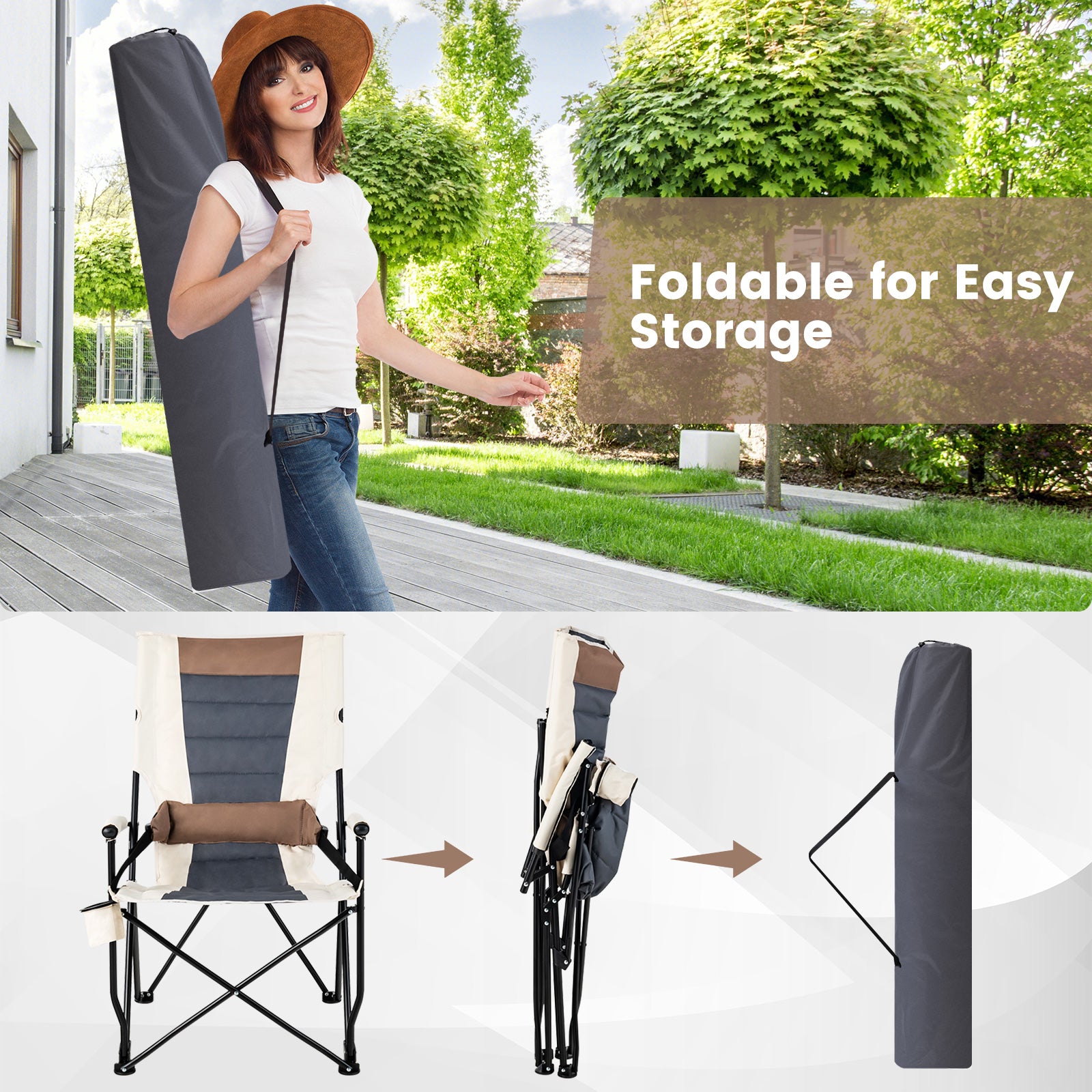 Camping Folding Chair with Cup Holder and Arm Rest