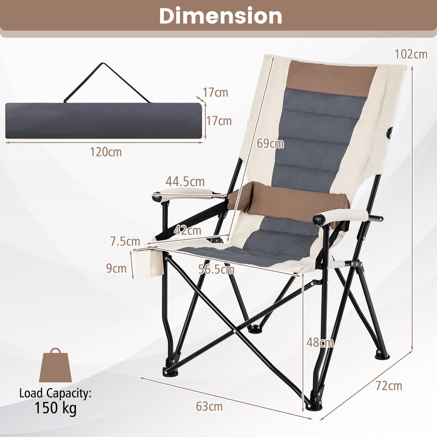 Camping Folding Chair with Cup Holder and Arm Rest