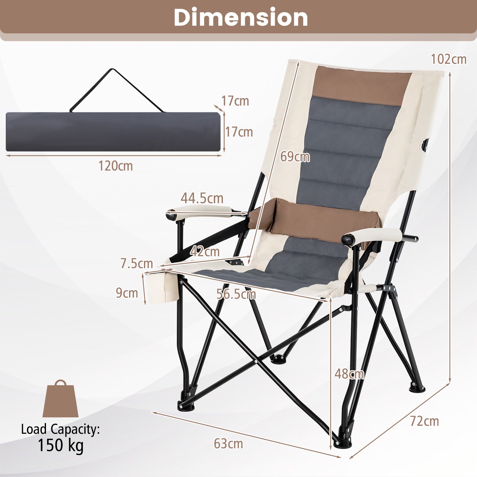 Camping Folding Chair with Cup Holder and Arm Rest
