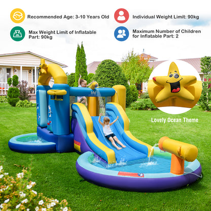 Inflatable Water Park with Slide Water Gun and Splashing Pool