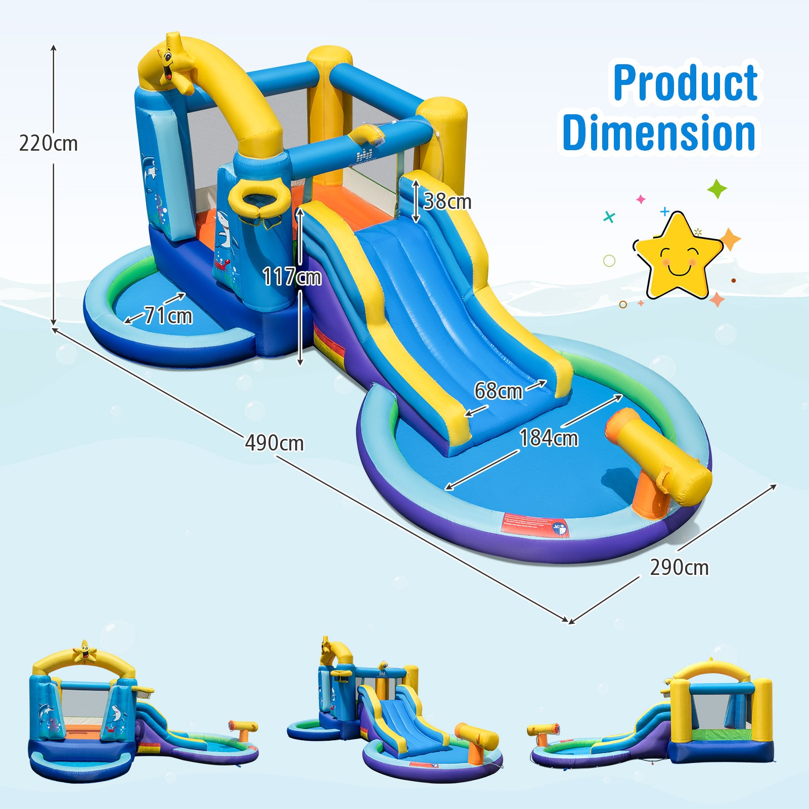Inflatable Water Park with Slide Water Gun and Splashing Pool