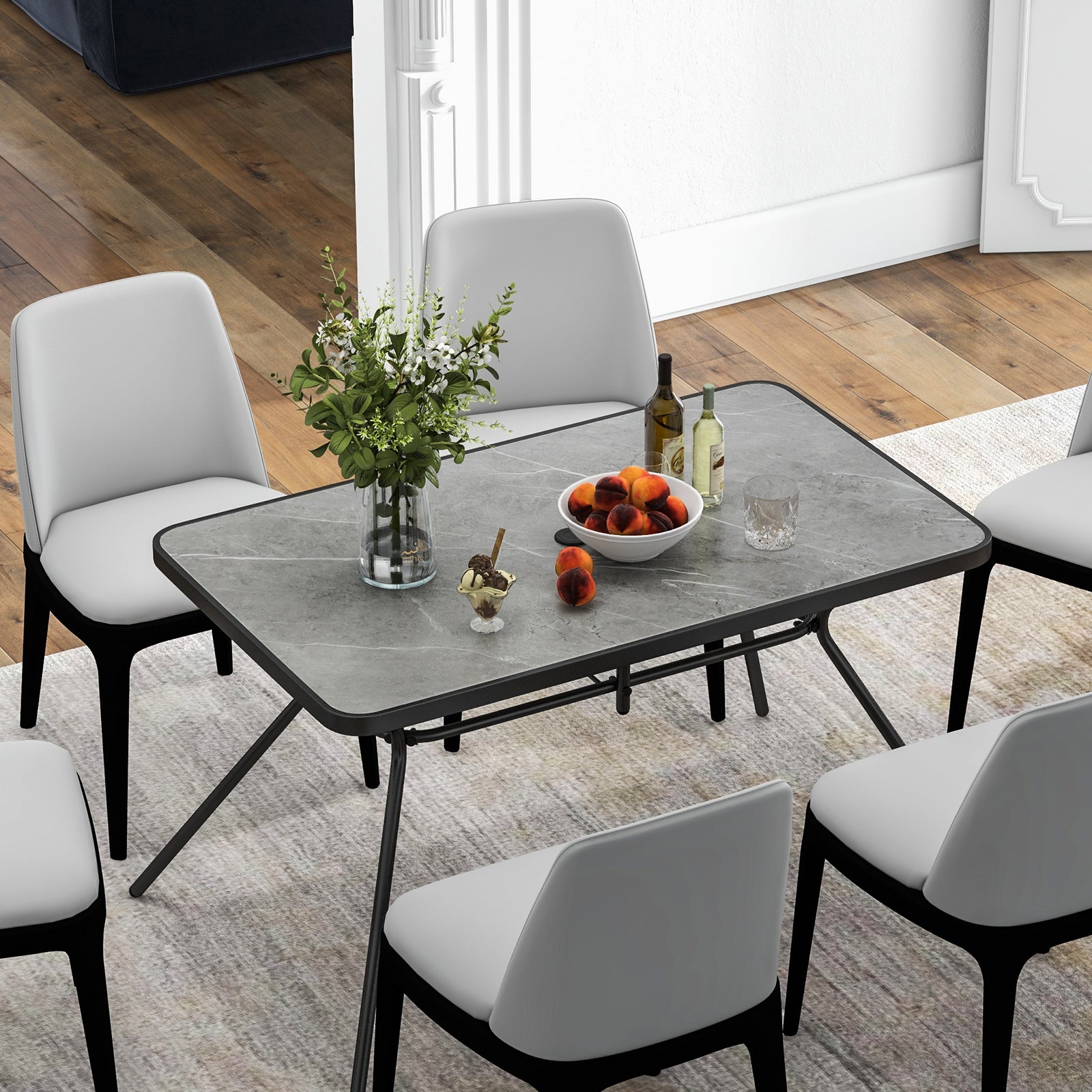 Heavy-Duty Metal Structure and Marble-Like Tabletop for Indoor Outdoor-Grey