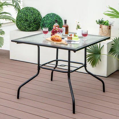 Patio Dining Table with Tempered Glass Tabletop and Umbrella Hole(Umbrella NOT Included)