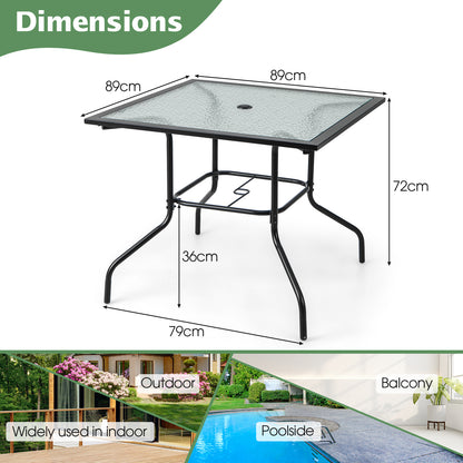 Patio Dining Table with Tempered Glass Tabletop and Umbrella Hole(Umbrella NOT Included)