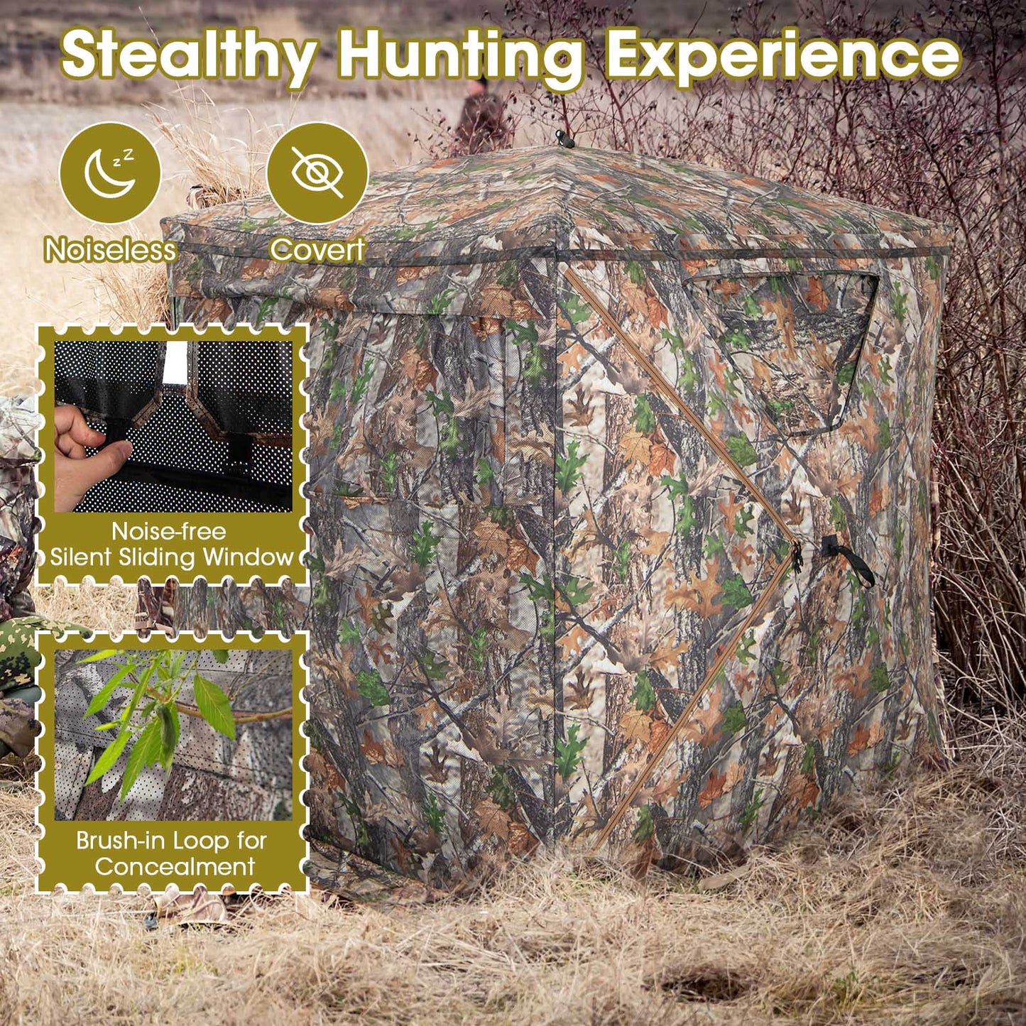 Portable 270 Degree See Through Hunting Blind with Silent Sliding Window