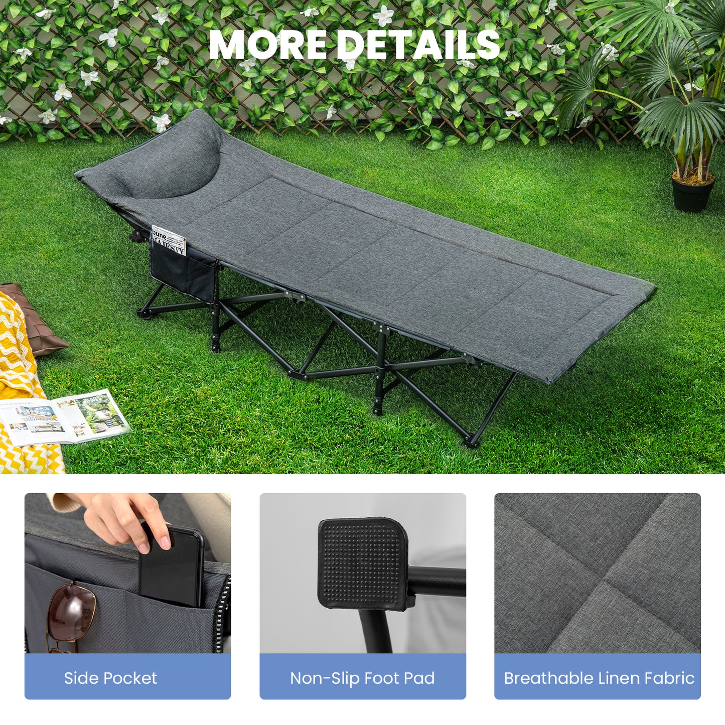 Sleeping Cot Bed with Carry Bag-Grey