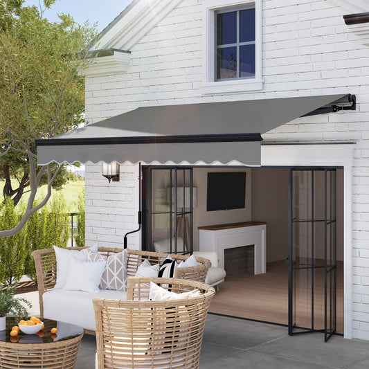 Outsunny 3 x 2.5m Electric Awning with LED Light and Remote Controller, Aluminium Frame DIY Retractable Awning, UV50+ Sun Shade Canopy for Garden Patio Deck Door Window, Dark Grey