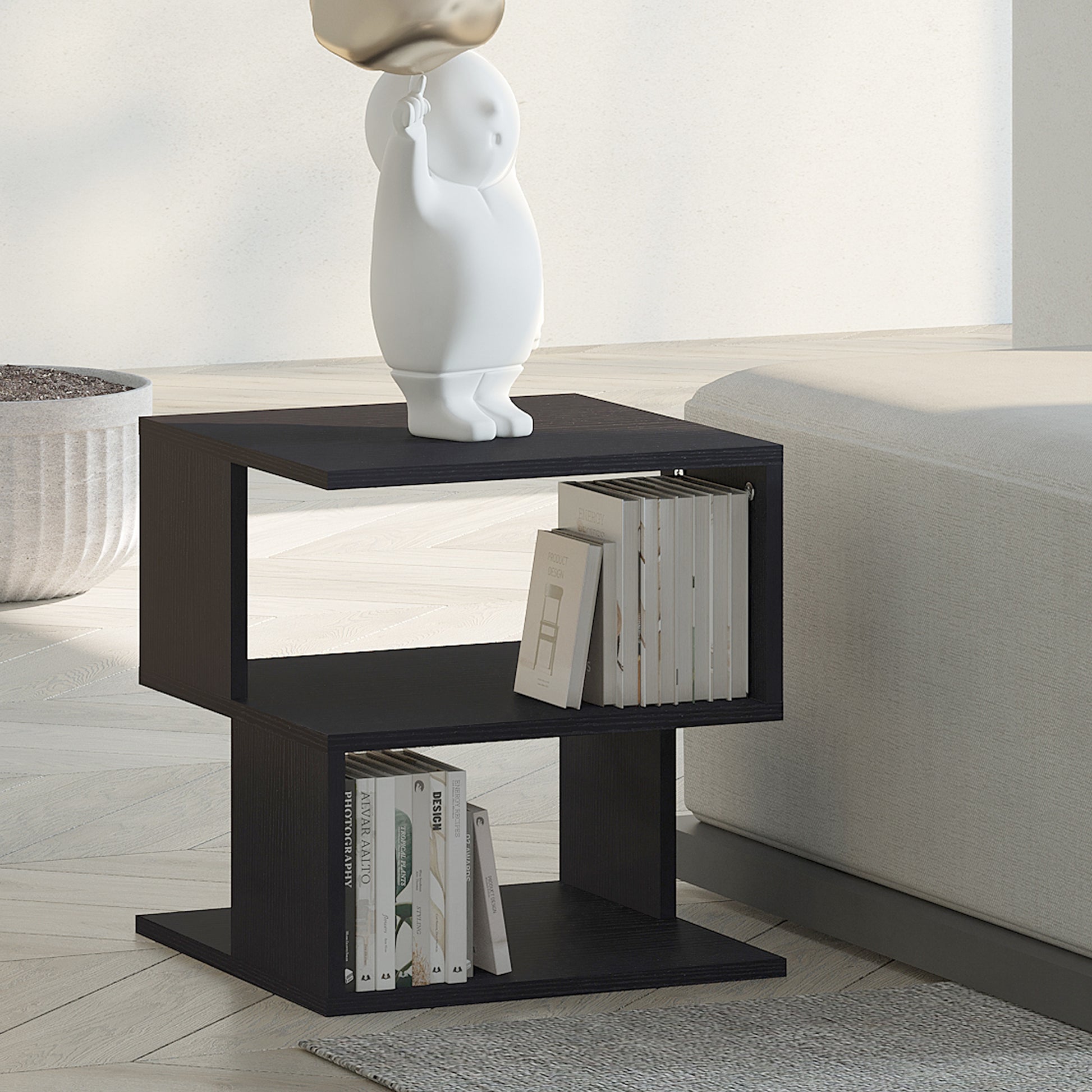 HOMCOM Modern Square 2 Tier Wood Coffee Side Table Storage Shelf Rack Living Room Black