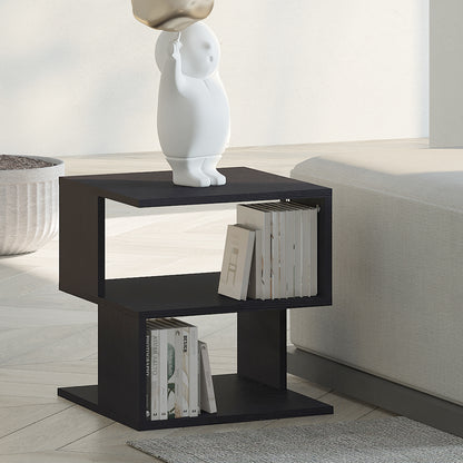 HOMCOM Modern Square 2 Tier Wood Coffee Side Table Storage Shelf Rack Living Room Black