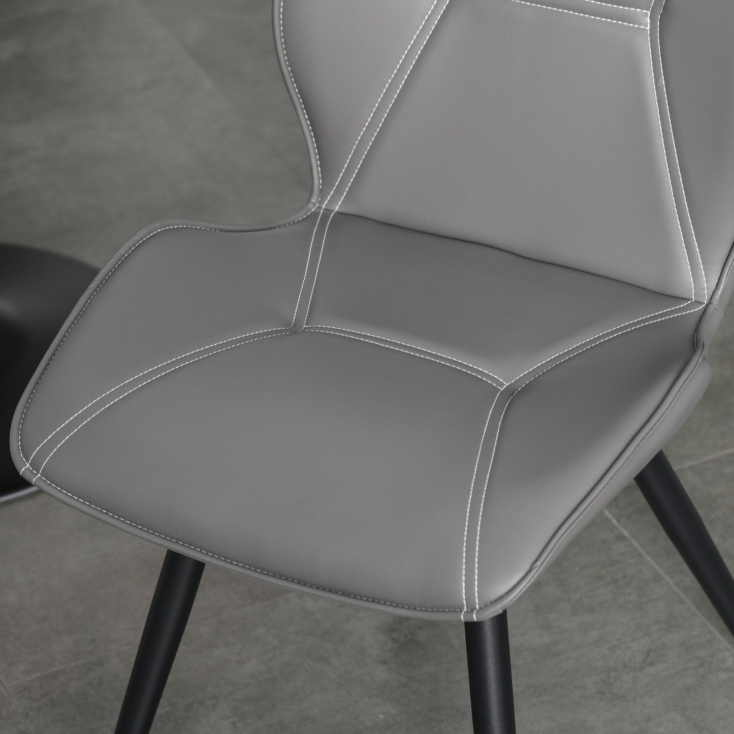 HOMCOM Set of 2 Contrast Stitched PU Leather Racing-Style Dining Chairs Accent Seat w/ Steel Legs Ergonomic Back Padding Home Living Room Grey
