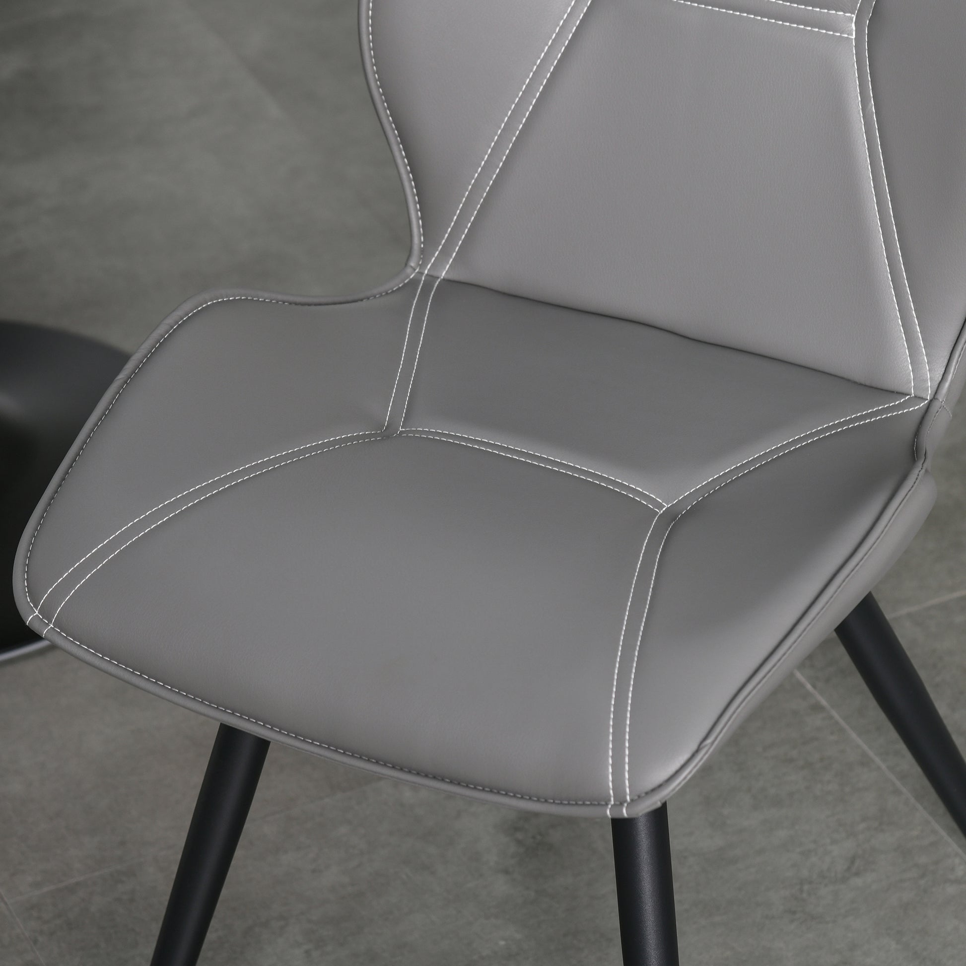 HOMCOM Set of 2 Contrast Stitched PU Leather Racing-Style Dining Chairs Accent Seat w/ Steel Legs Ergonomic Back Padding Home Living Room Grey